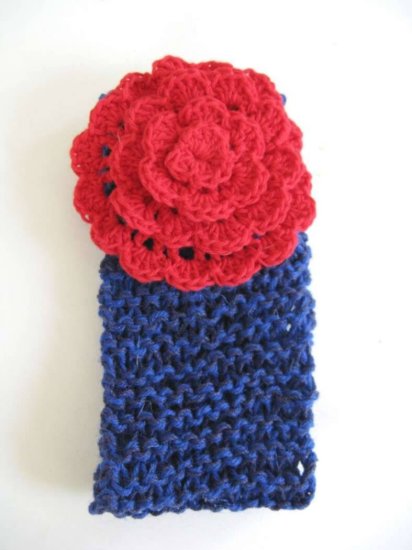 KSS Navy Knitted Headband with Red Flower 12-15" - Click Image to Close