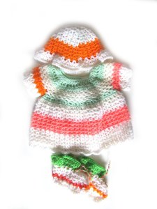KSS Bright Colored Crocheted Dress, Booties and Hat 6 Months DR-175