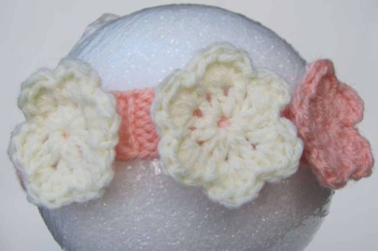 KSS Pink Knitted Headband with Flowers15-17
