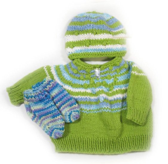 KSS Light Blue/Green Pullover Sweater with a Hat (9 Months) SW-973