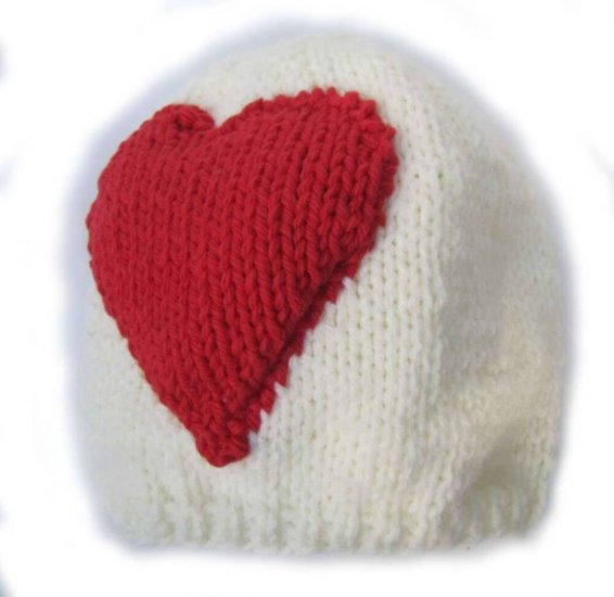 KSS Ivory Beanie with a Red Heart 13 - 15" (3 - 9 Months)