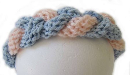 KSS Pink & Light Blue Knitted Braid Headband 17-19"