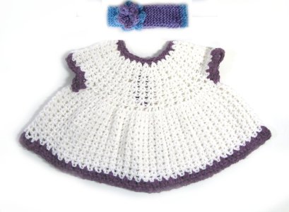 KSS Baby Crocheted White/Purple Cotton Dress 3 Months DR-156-HB-169