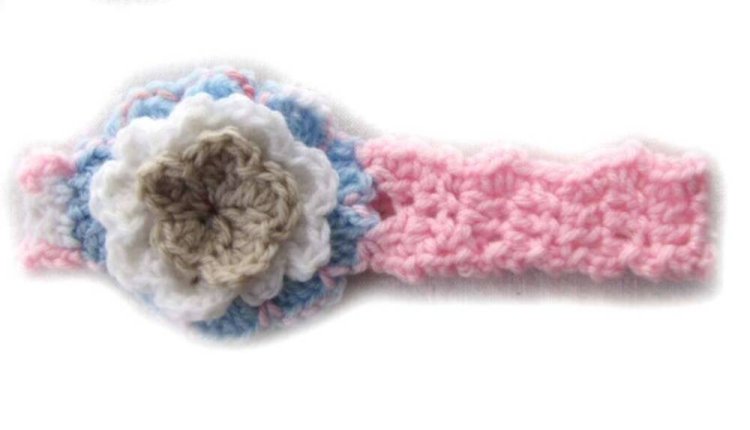KSS Pink Crocheted Flower Headband (2 - 4 Years) - Click Image to Close