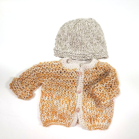 KSS Natural lion/Grey Knitted Cotton Sweater & Hat (6 Months) SW-1090