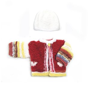 KSS Red/Pink with Hearts Sweater & Hat (3 Months)