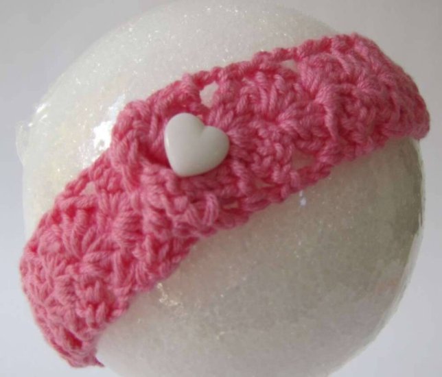 KSS Pink Crocheted Cotton Headband up to 17" 0 - 24 Months - Click Image to Close
