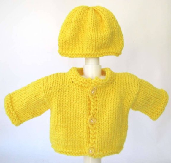 KSS Yellow Cardigan/Jacket and Hat 3 Months - Click Image to Close