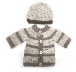 KSS Beige/Brown Baby Sweater/Cardigan with a Hat (3 Months) SW-1044