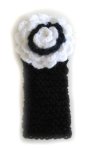KSS Black Knitted Headband with White Flower 14-17"