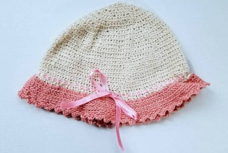 KSS Beige/Pink Crocheted Cotton Sunhat 15-16" (3-12 Months) HA-746