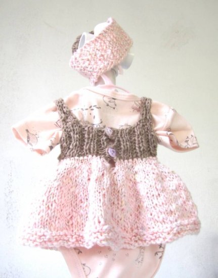 KSS Pink and Taupe Knitted Dress and Headband 3 months - Click Image to Close