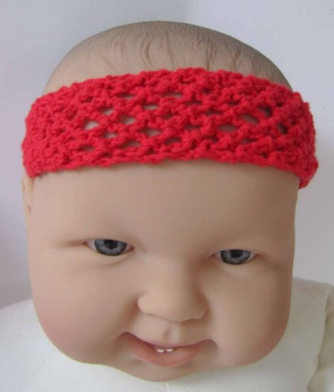 KSS Red Crocheted Net Cotton Headband 14-16" - Click Image to Close