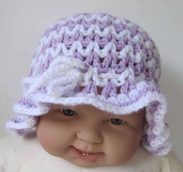 KSS White/Lilac Crocheted Adjustable Sunhat 14-20