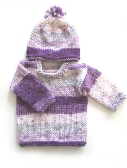 KSS Striped Soft Purple/White Toddler Sweater & Hat (12 Months) SW-692 - Click Image to Close