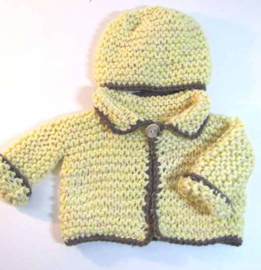 KSS Yellow Cardigan and Hat 3 Months SW-499 - Click Image to Close
