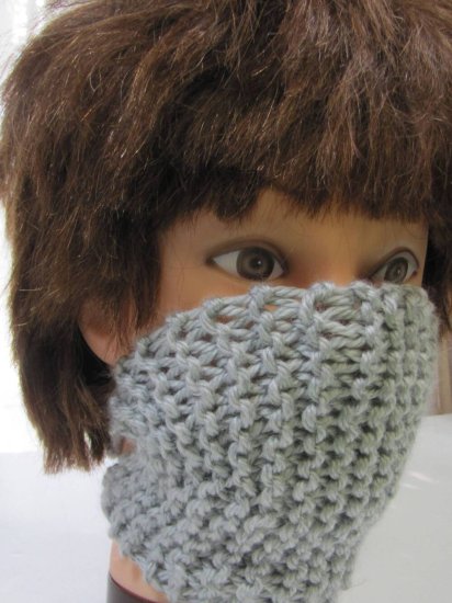 KSS Grey Knitted Lined Ear to Ear Soft Face Mask Adult - Click Image to Close