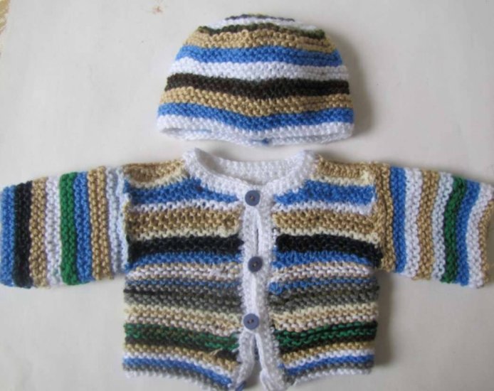 KSS striped Sweater/Cardigan with a Hat (3 - 6 Months) - Click Image to Close