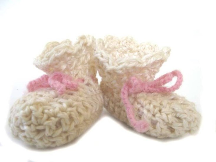 KSS Natural Cotton Crocheted Booties (3-6 Months) BO-005 - Click Image to Close