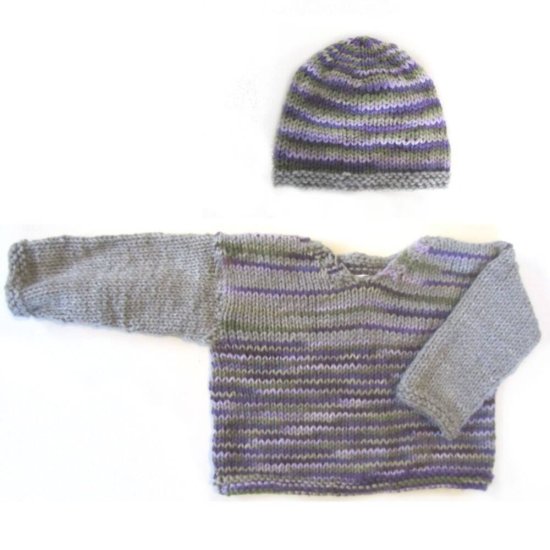 KSS Purple/Brown Striped Pullover Sweater with a Hat (12 Months) - Click Image to Close