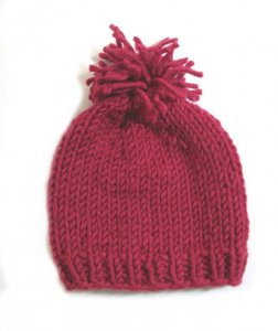 KSS Dark Red Hat with Yarn Pom Pom 12 - 13" (0 -12 Months)