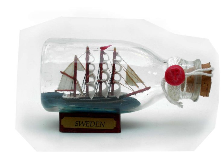 Clipper Ship in a bottle with SWEDEN plaque - Click Image to Close