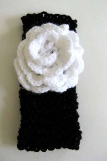 KSS Black Knitted Headband White Flower 12-15