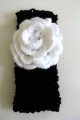 KSS Black Knitted Headband White Flower 12-15" (0-12 Months)