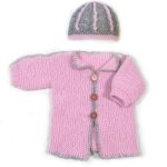 KSS Hand Knit Sideways Pink/Grey Baby Sweater w Hat (12months) SW-962