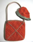 KSS Handmade Kids/Adults Lined Square Bag in Copper/Green & Hat TO 115