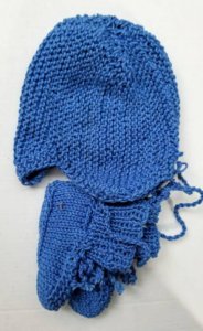 KSS Blue Cotton Baby Cap and Booties 11 - 12" (3 Months) BO-142