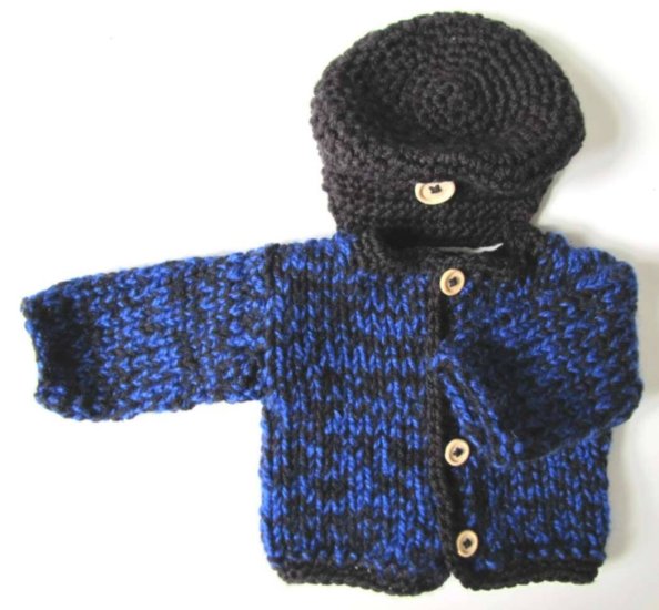 KSS Heavy Blue/Black Cardigan and Cap 3 Months - Click Image to Close