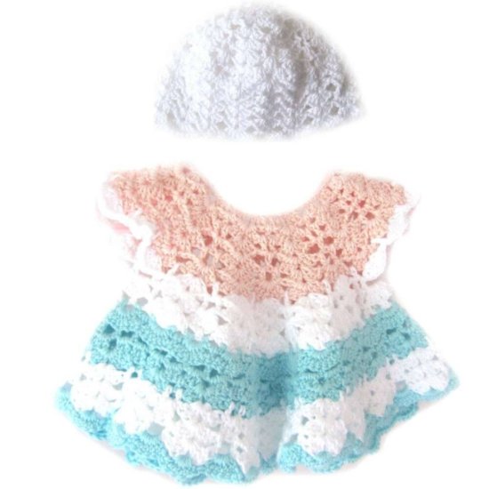 KSS Baby Crocheted Pastel Cotton Dress and Hat 3 Months