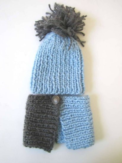 KSS Blue/Grey Colored Knitted Hat and Scarf Set 14 - 16" - Click Image to Close