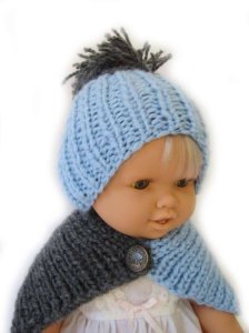 KSS Blue/Grey Colored Knitted Hat and Scarf Set 14 - 16"