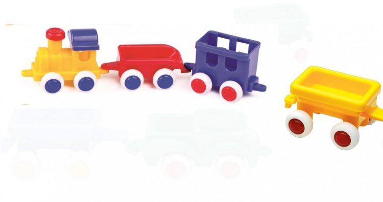 Viking Toys 4" Chubbies Locomotive Yellow & 3 Wagons