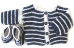 KSS Soft Navy/White Sweater/Cardigan Set with Stripes (6 Months)