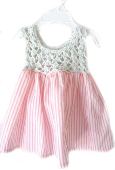 KSS Pink/White Knitted/Woven Cotton Baby Dress 12 Months DR-079