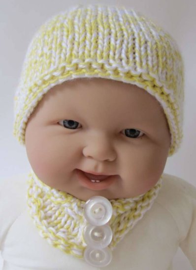 KSS Baby Yellow/White Knitted Hat and Scarf Set 14 - 16