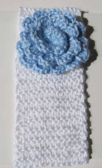 KSS White Knitted Headband Blue Flower 12-15