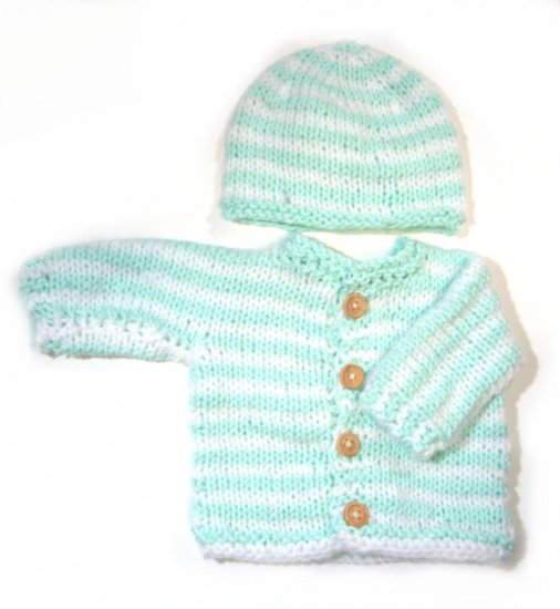 KSS Mint green/White Sweater/Cardigan with a Hat (3 Months)