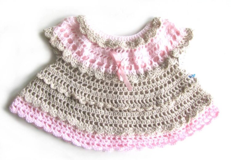 KSS Natural/Pink Crocheted Dress (9 Months)