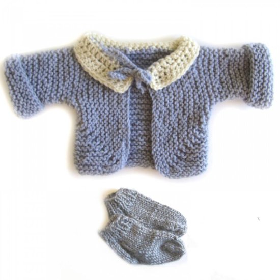KSS Grey Soft Collar Sweater/Cardigan & Booties (3 Months) - Click Image to Close