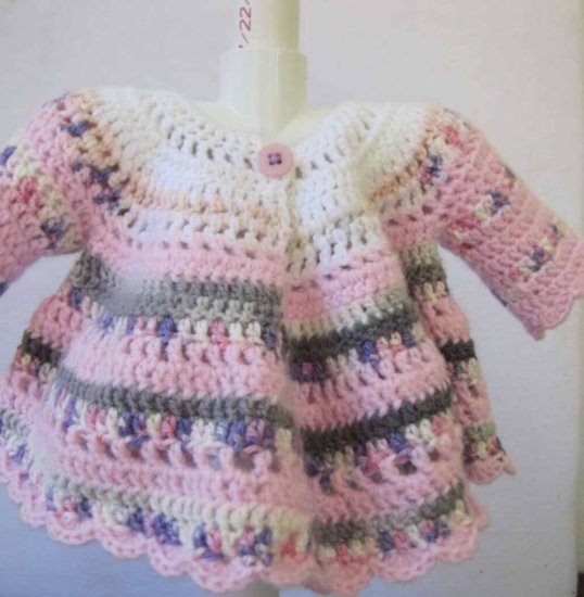 KSS Pink/Gre Crocheted Long Sleeve Dress 9 Months - Click Image to Close