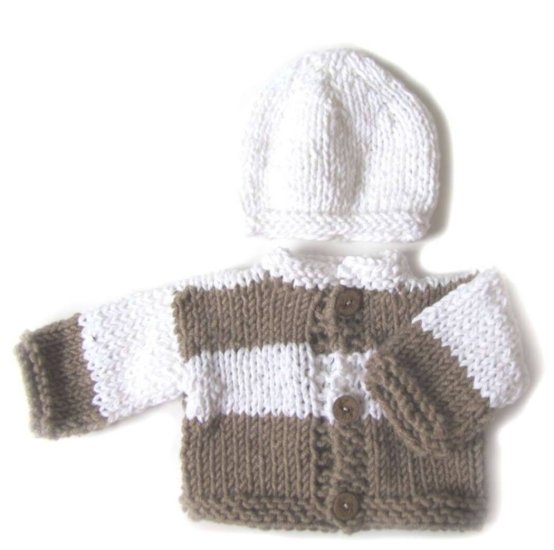 KSS White/Taupe Sweater/Cardigan with a Hat (3 Months)