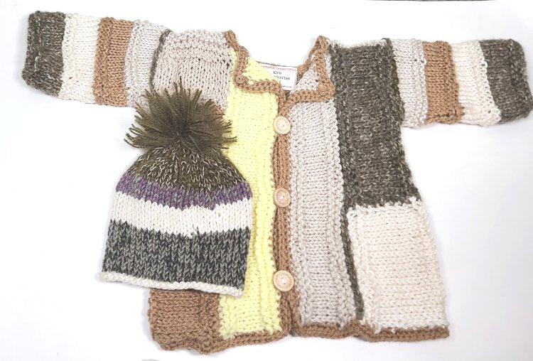 KSS Brownish and Yellow Baby Cardigan and Hat 12 Months SW-1077 - Click Image to Close