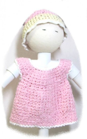 KSS Cotton Crocheted Pnk Baby Dress and Hat 6-9 Months