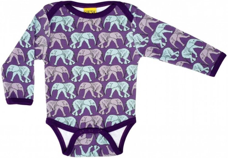 DUNS Organic Cotton Elephant Long Sleeve Onesie (2-4 Months) - Click Image to Close