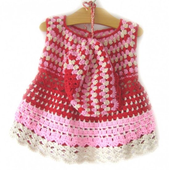 KSS Pink & Red Colored Toddler Crocheted Dress 2T DR-102 - Click Image to Close