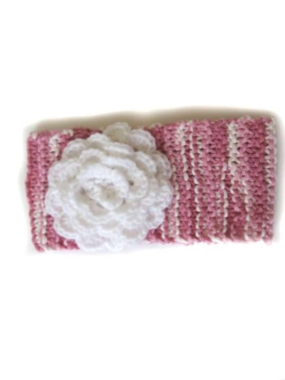 KSS Pink Knitted Headband with White Flower 15-18